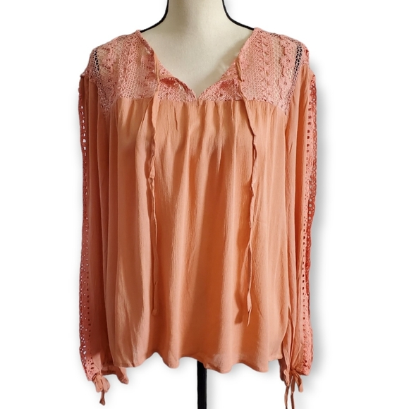 Coral LOVE RICHE Lace Slit Arms linen type Women's - Picture 2 of 7